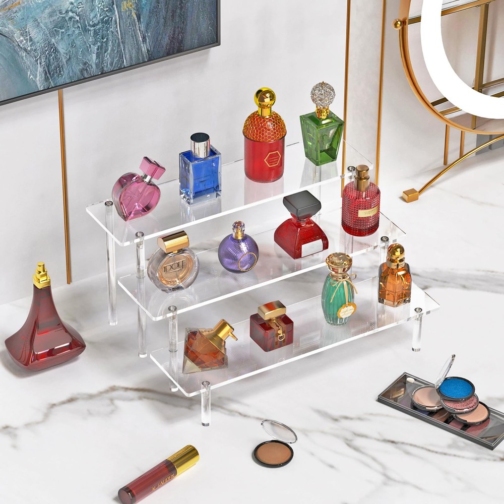 3 Tier Acrylic Display Risers, Large Perfume Organizer Stand, Clear Cupcake S...