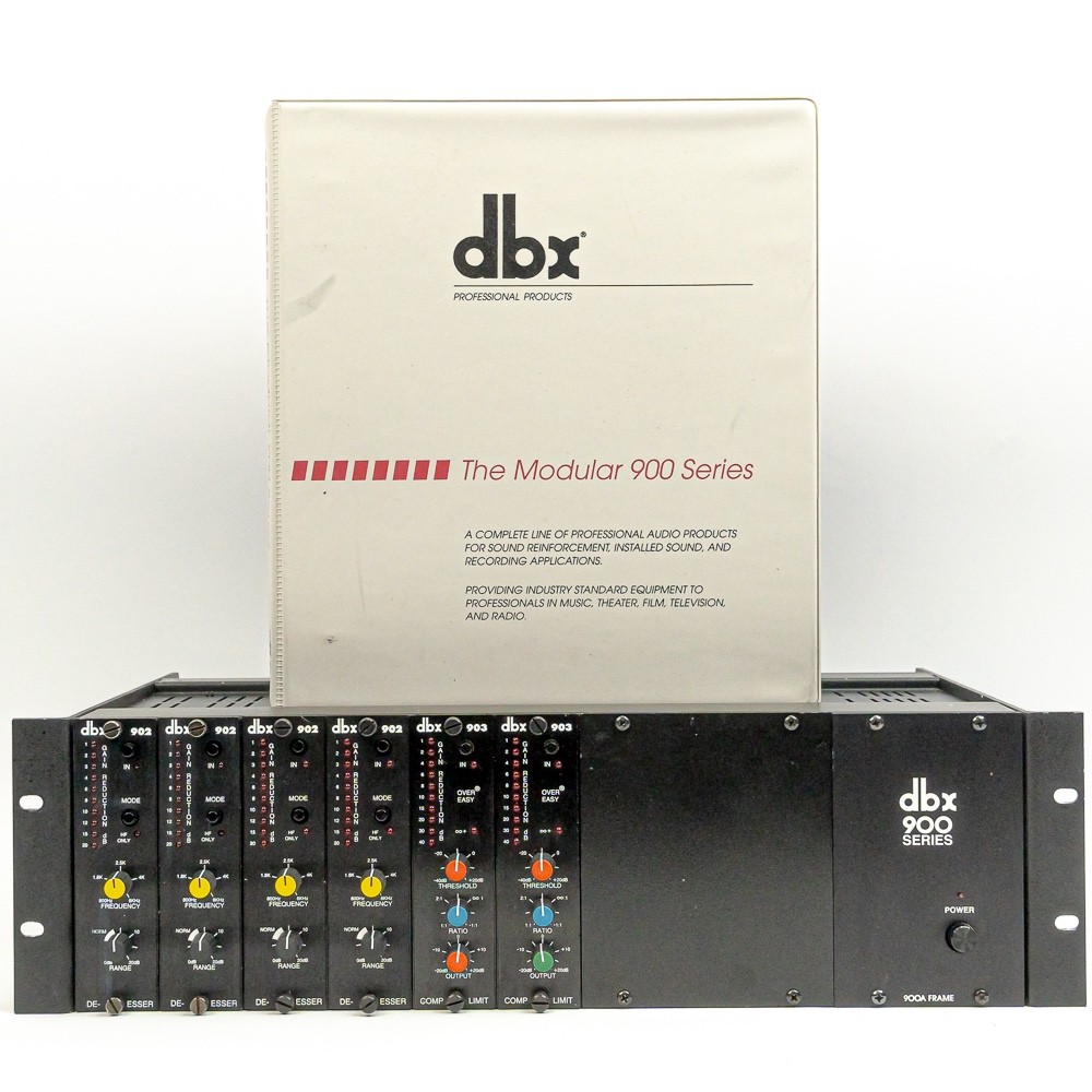 dbx 900A Rack Frame w/ 6 Modules – 4x 902 De-Esser, 2x 903 Compressor + Manuals
