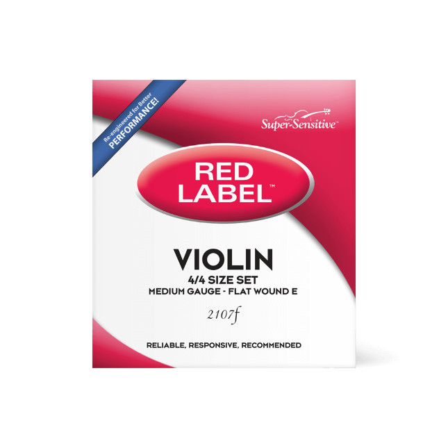 Super Sensitive Red Label Medium Gauge 4/4 Violin Strings Set,Flat Wound E,2107F