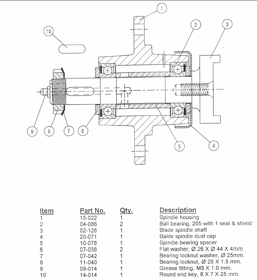 Finish mower Spindle, Lowey, Hull, Hardee, ITG 01-252