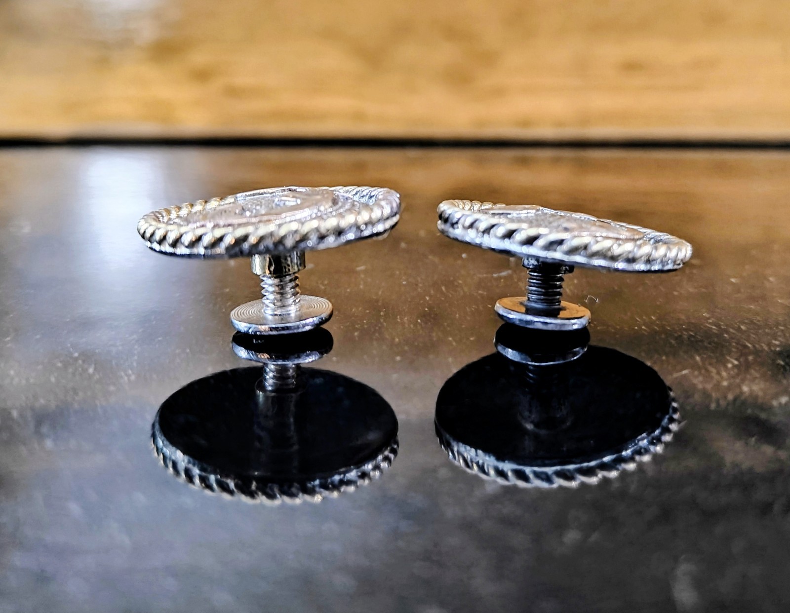 Vintage 652 Western Tack Alpaca Mexico Silver & Gold Floral Rope Edge Conchos 1"