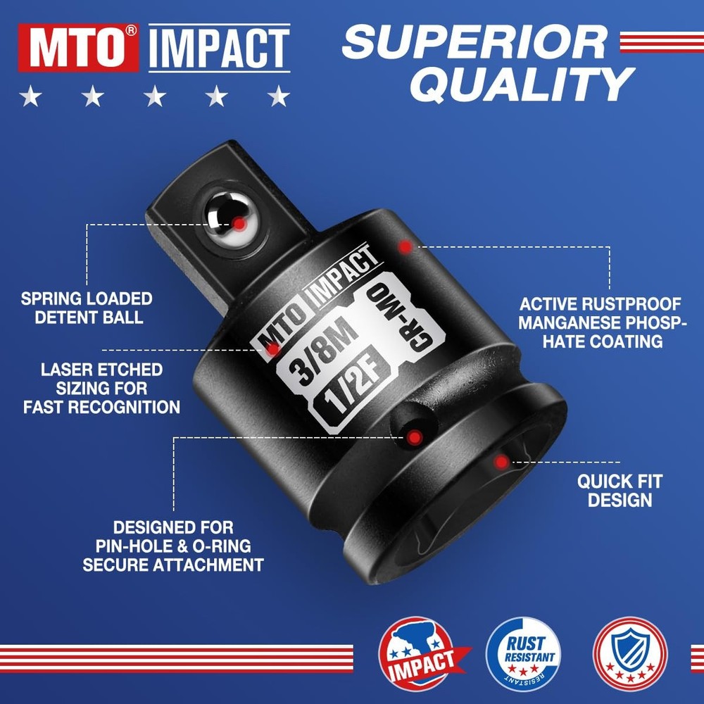 4Piece Impact Socket Adapter and Reducer Set, 1/4" & 3/8" & 1/2" Impact Drive...