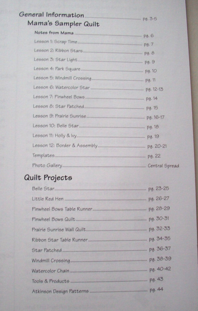 Lessons from Mama quilt pattern booklet