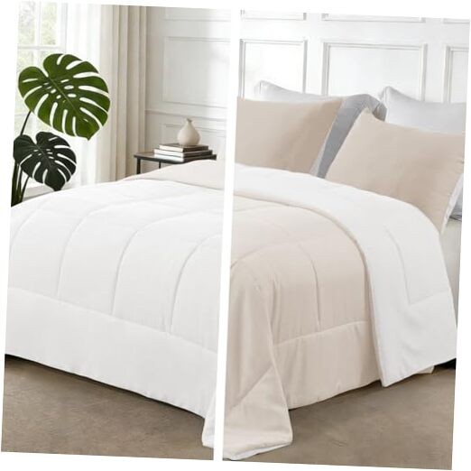 Lightweight Reversible Size Comforter Set, Down King Brich Beige/ White