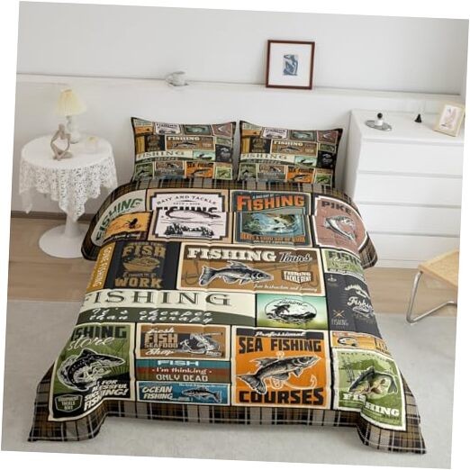 Fish Comforter Vintage Fish Stamp Pattern Comforter Set for King Multi 111505