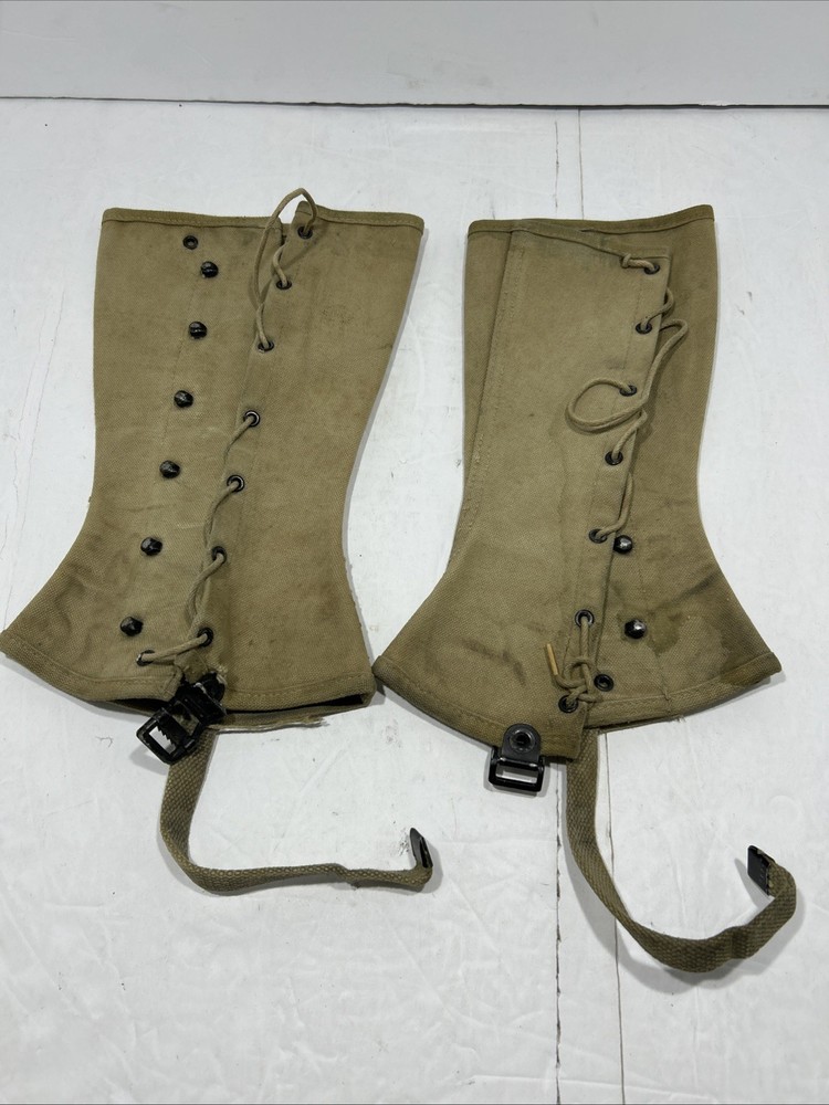 WWII WW2 Era US Army Canvas Leggings, Gregory & Read; Size 3; Dated 1943