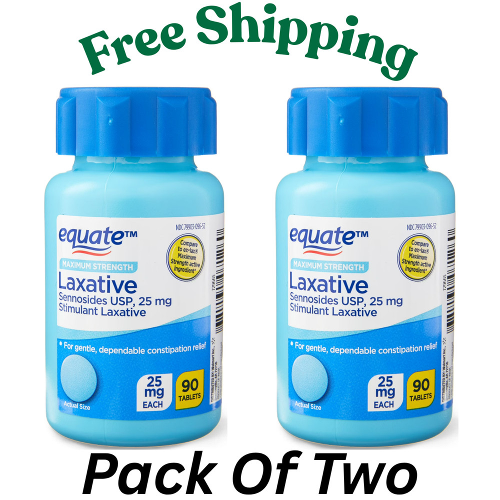 Equate Maximum Strength Sennosides USP Laxative Tablets 25 mg 90 Count, 2 Pack