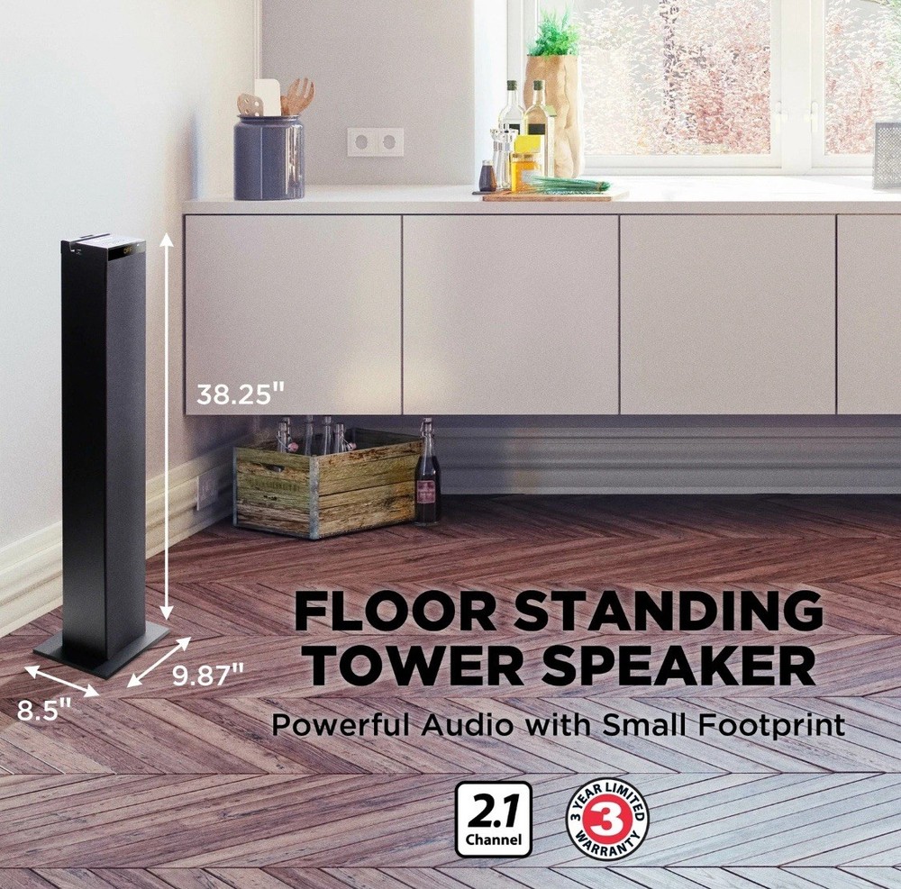 BlueSYNC STW Bluetooth Tower Floor Standing Speaker with Integrated Subwoofer