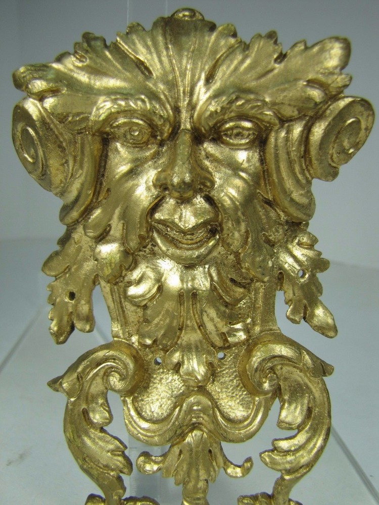 19c Devil Evil Scarey Face Figural Brass & Gilt Decorative Art Hardware Element