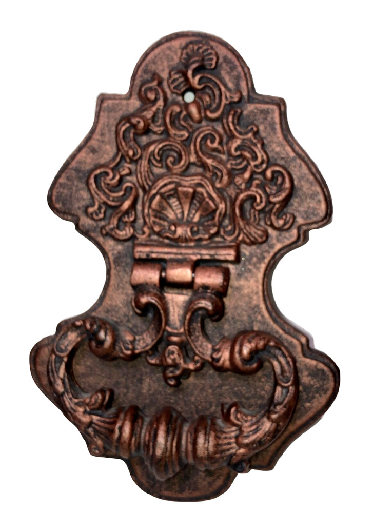 ornate cast iron Door Knocker scroll shell design copper tone large  9" x 6"