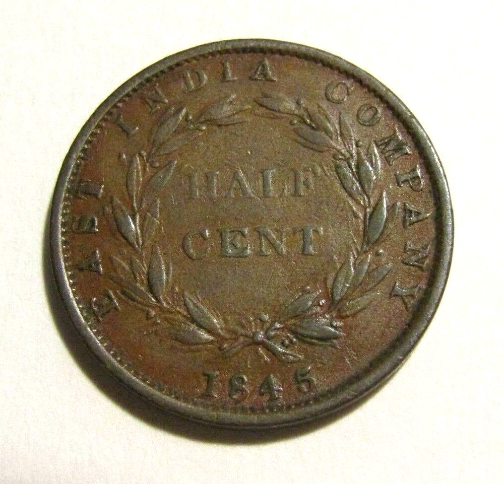 Straits Settlements 1845 1/2 Cent Old Coin