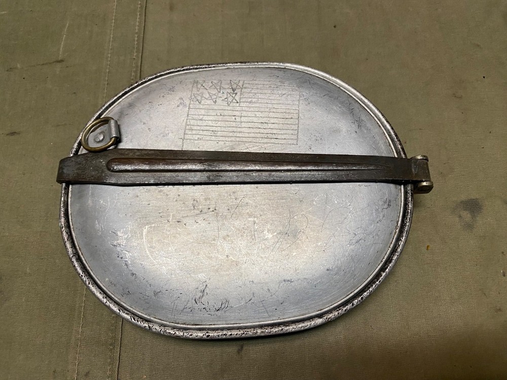 ORIGINAL WWI WWII US ARMY M1910 MESS KIT-DATED 1918, NAMED, TRENCH ART