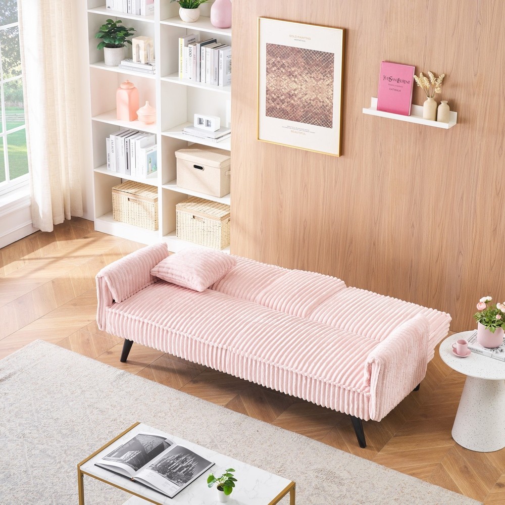 Corduroy Sofa Convertible Sleeper Sofa Bed with 2 Cup Holders & Adjustable Back