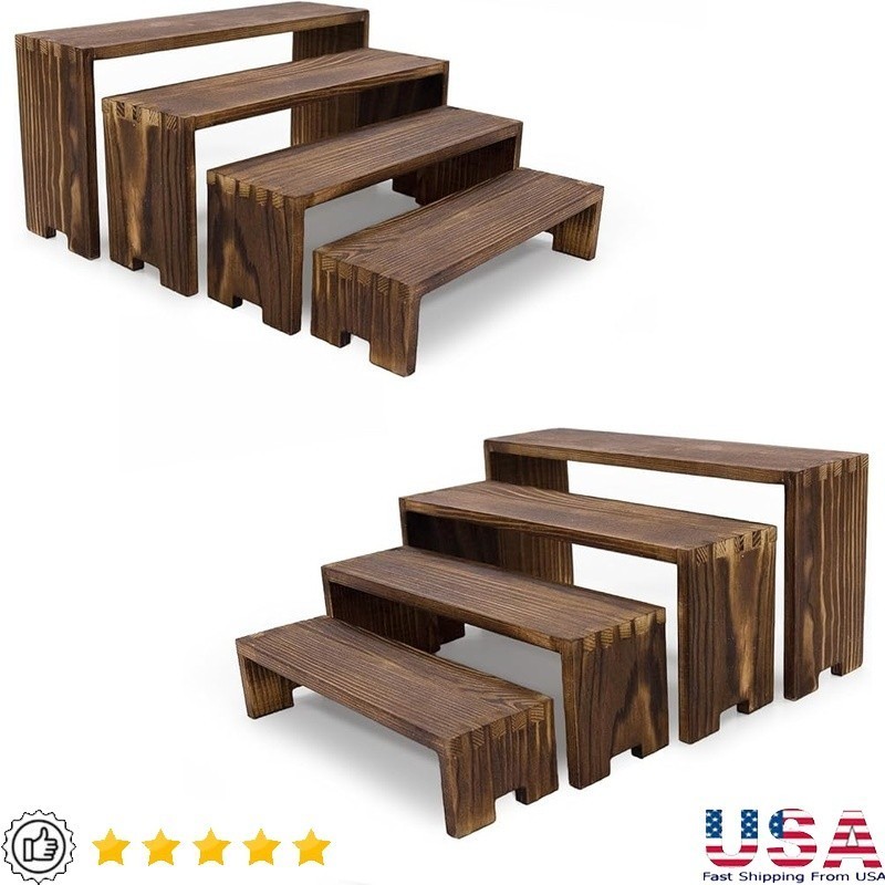 Wood Display Risers Set Rustic Natural Solid Wood U-Shaped Stands Event Decor US