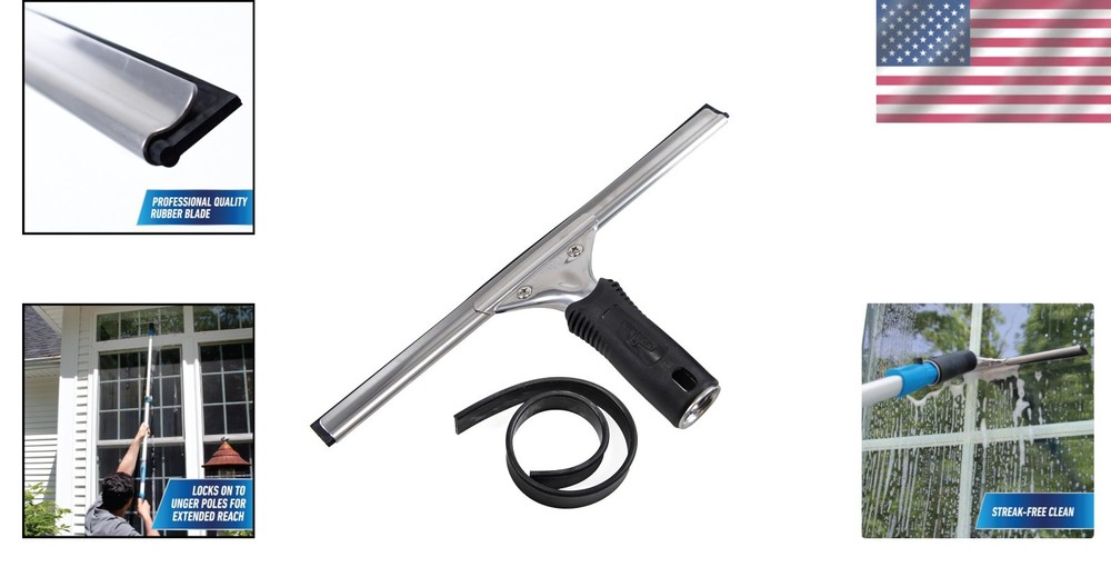Heavy-Duty 12” Squeegee with Replacement Rubber for Effortless Window Care