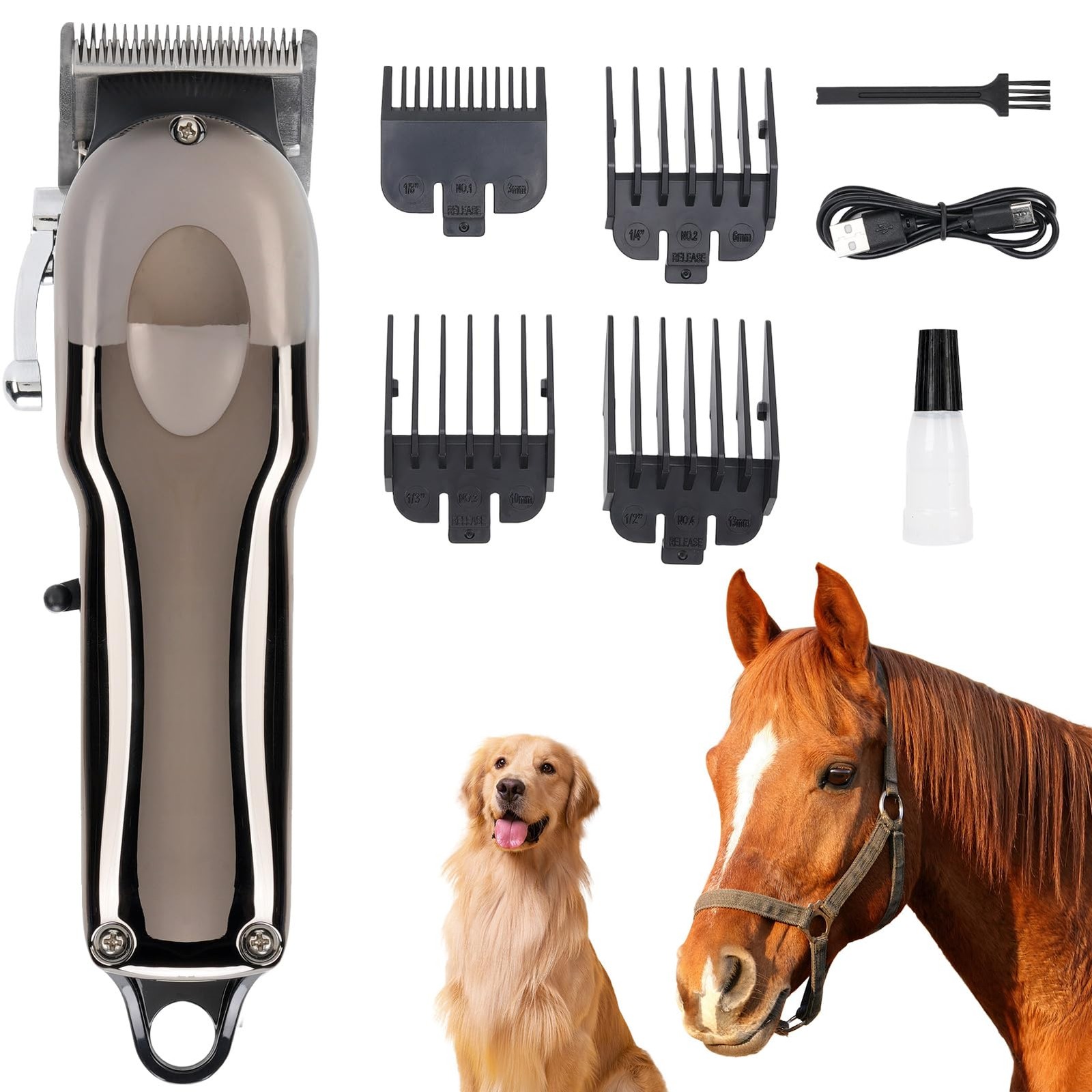 Horse Clippers, Rechargeable Cordless Horse Body Clippers, with 4 Detachable ...