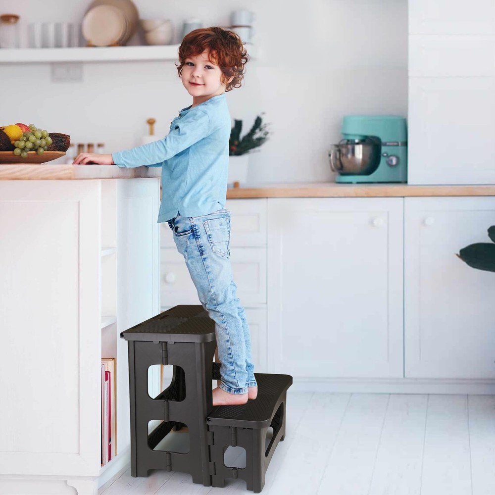 2 Step Folding Stool Non Slip 250 lb Capacity Foldable Step Stool 8 and 17 In...