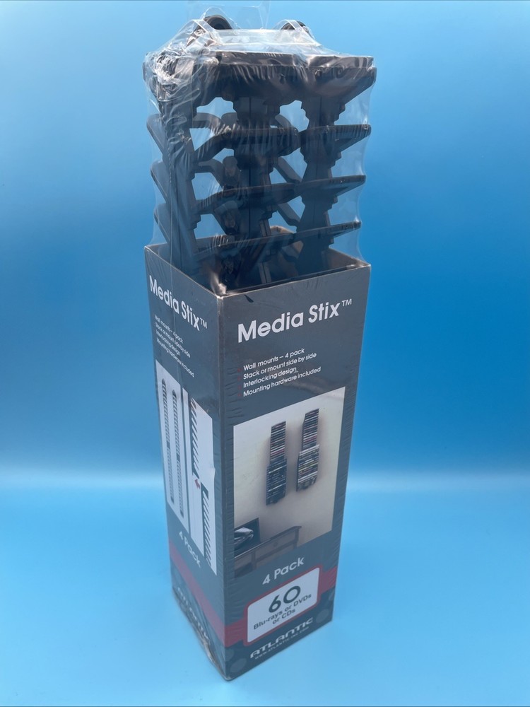 ATLANTIC Media Stix ~ Wall Mount {4 Pack, 60 Disc} Blu-Rays, DVDs, CDs Storage