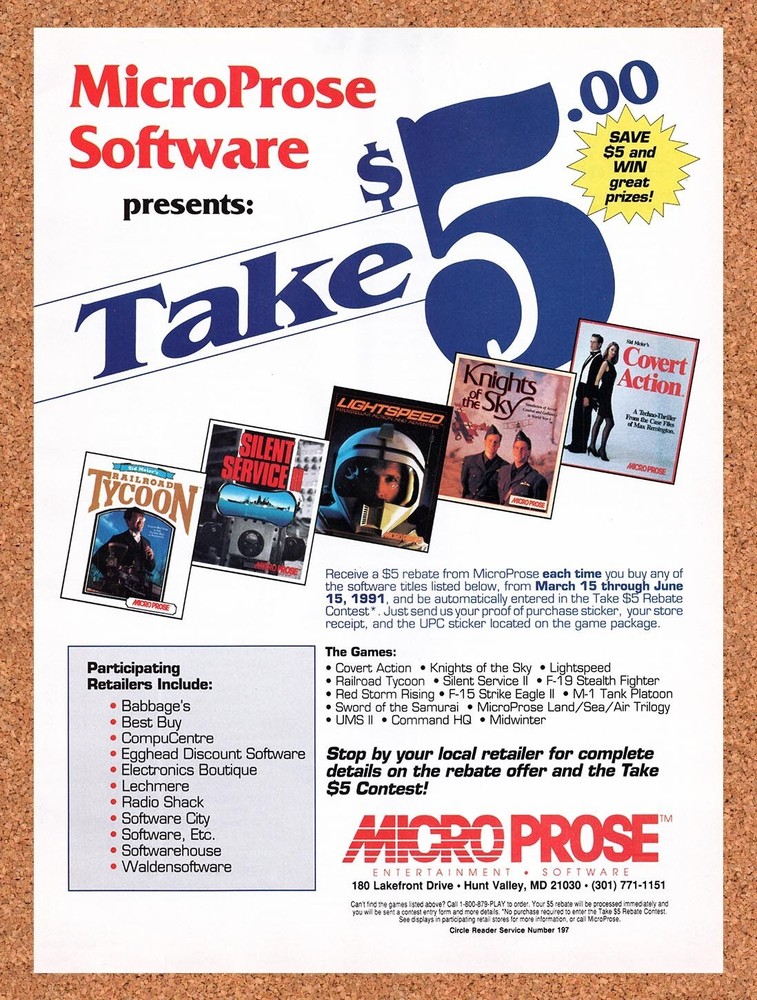 1990 MicroProse PC Games Original Advertisement / Retro Wall Art v6