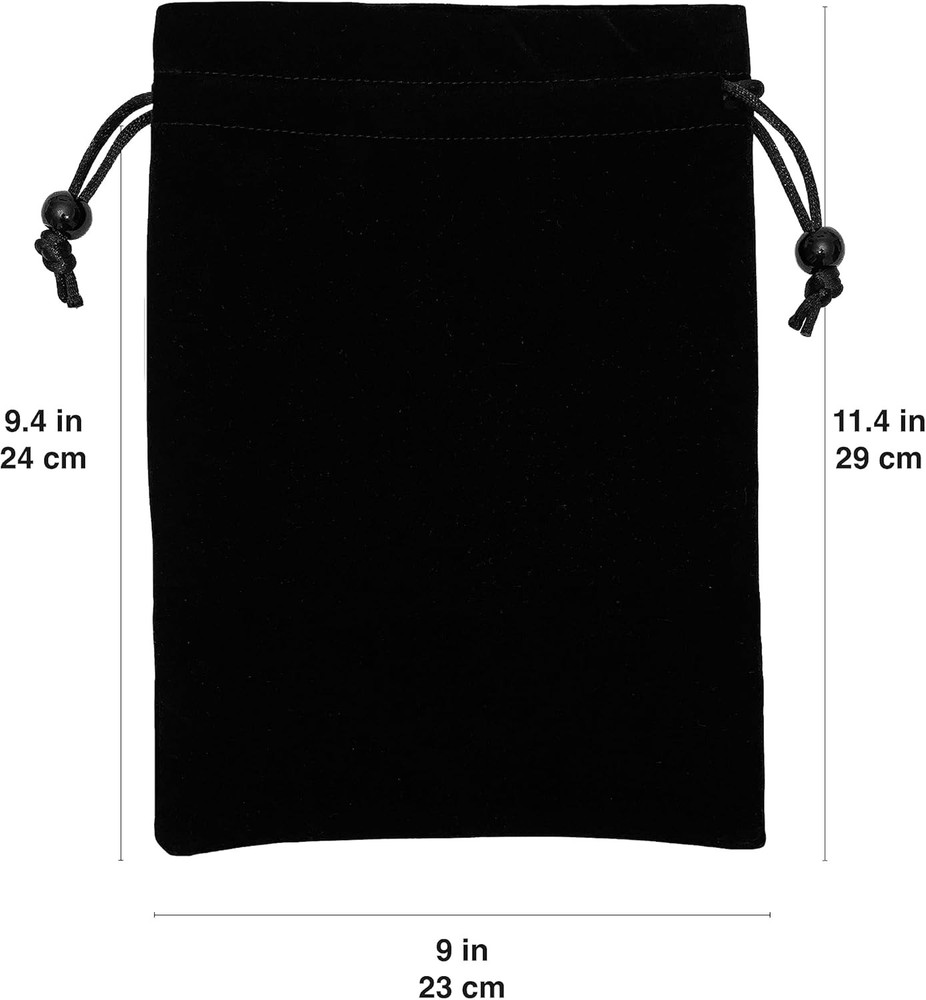 Large Black Velvet Drawstring Pouch, Red Lining Inside, 9 x 11.4...