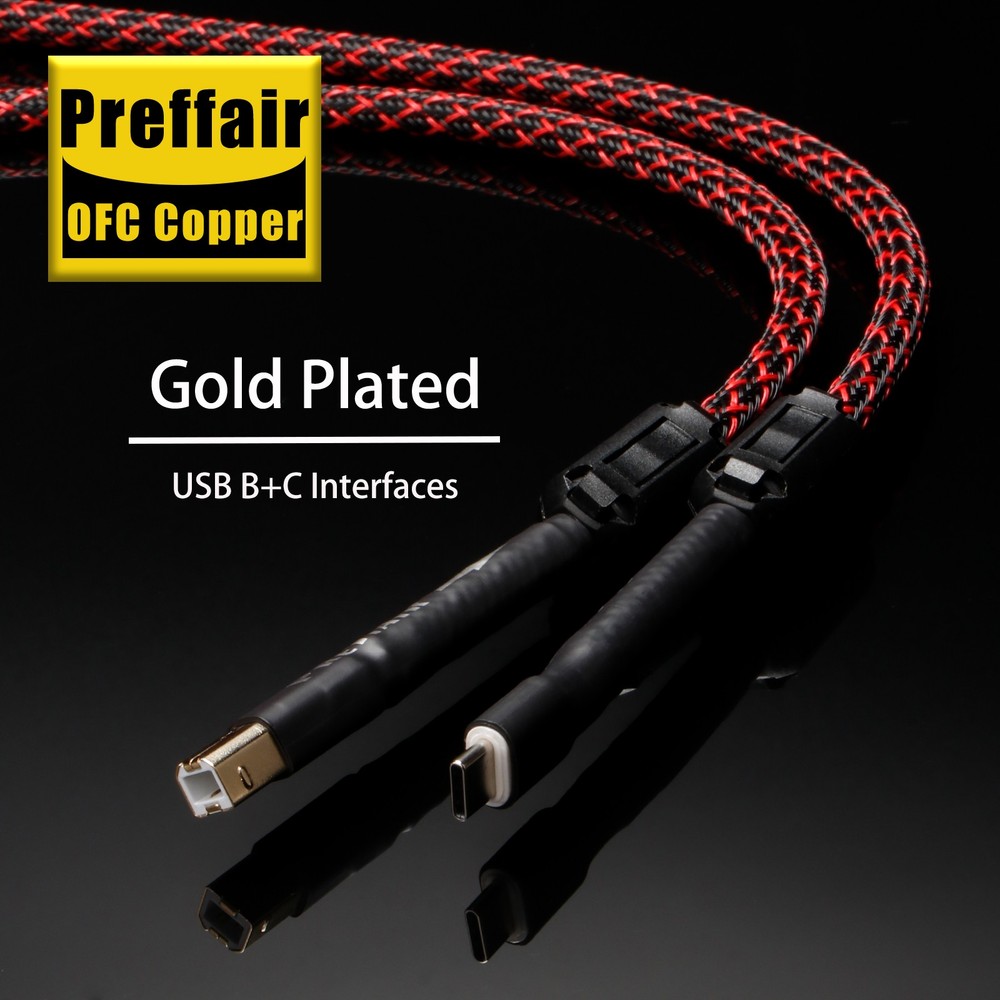 Hi-Fi USB B to USB C Data Cable Audiophile-Grade Shielded DAC Decoder USB Cable