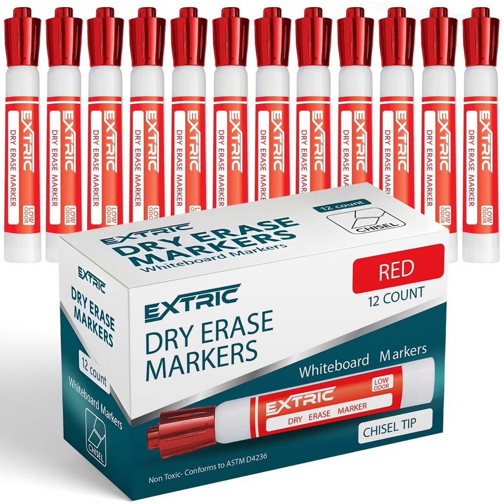 Red Dry Erase Markers, 12 Count Whiteboard Markers Chisel Tip, White Board Ma...