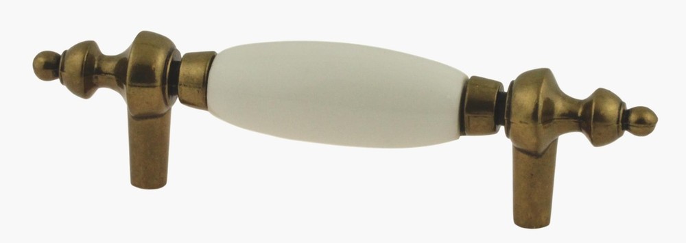 (5 Pack) 3 inch White Ceramic Insert Pull Antique Brass