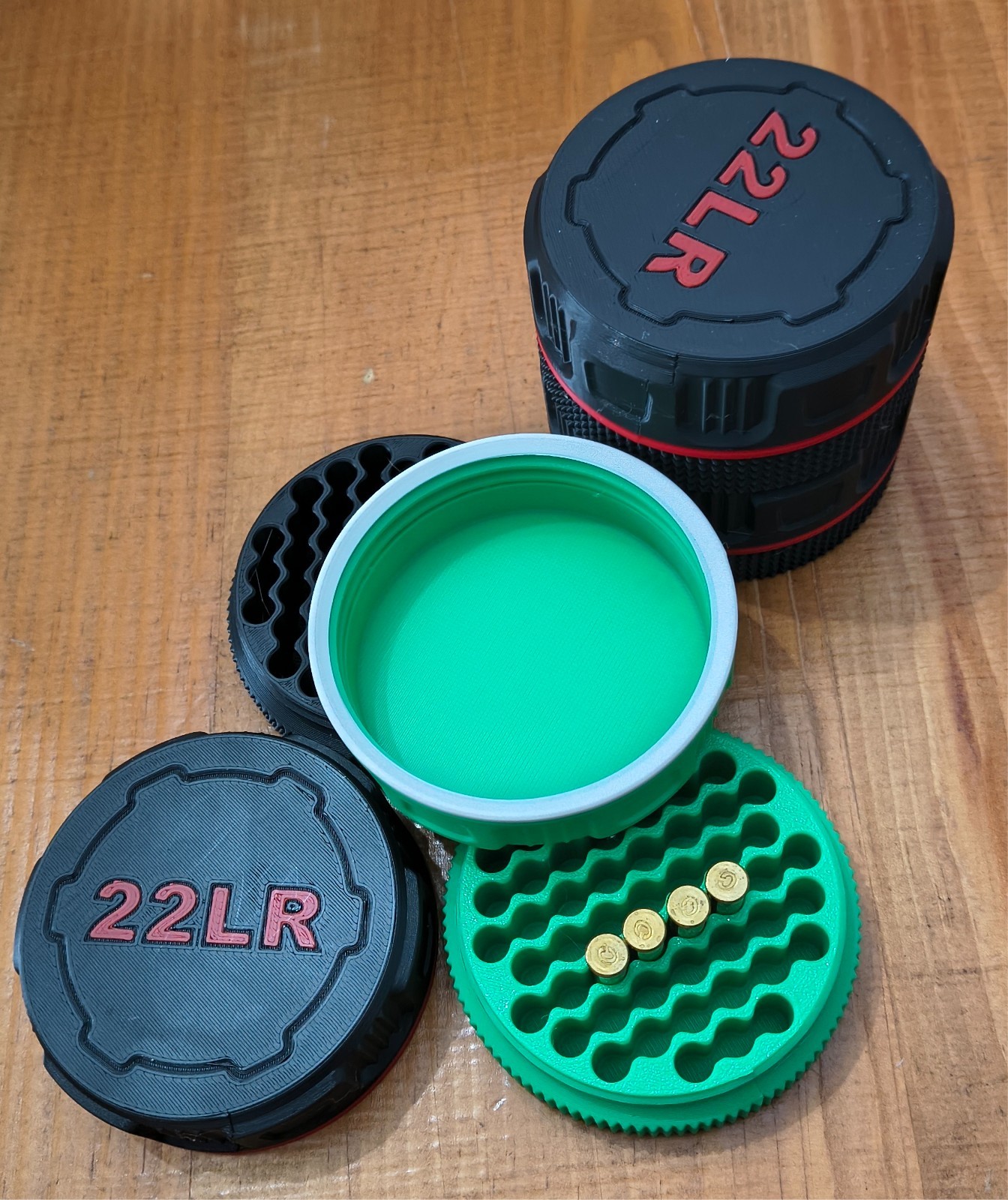 (4 Pack) 22 LR Mini Ammo Box Storage Case. 55 Rounds ea. Screw On Lid.