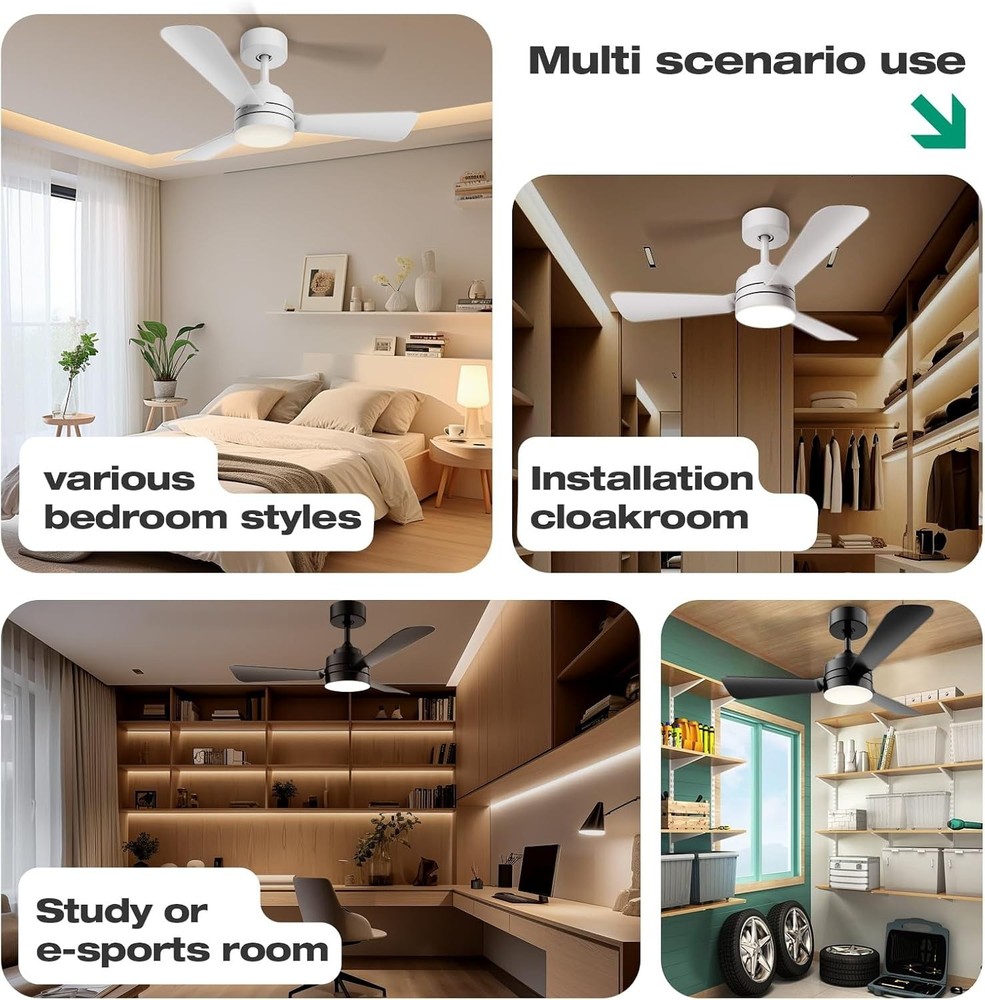 28-inch Smart Ceiling Fan with LED Light, APP & Remote Control, Modern Black