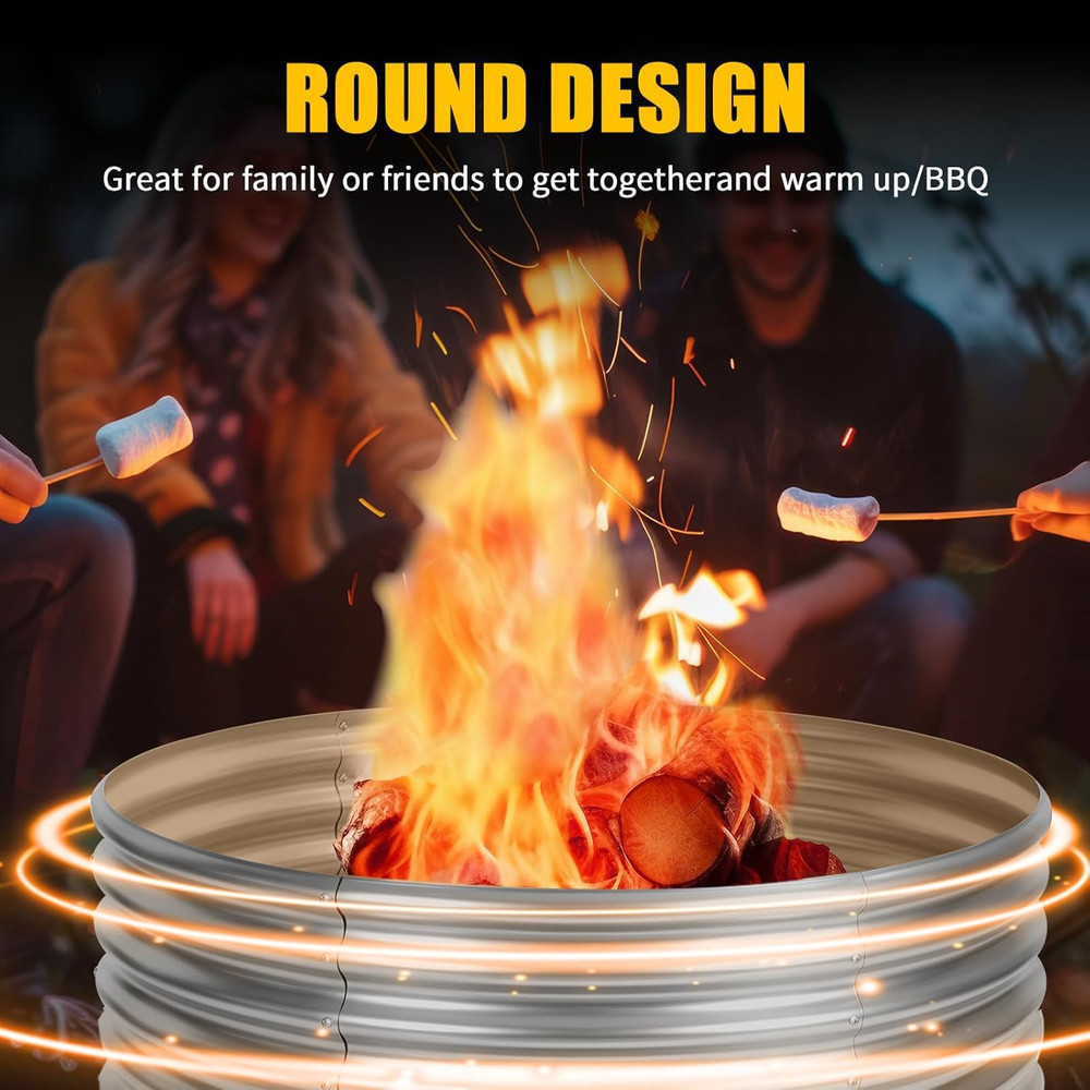 48 Inch Fire Pit Ring, 4FT Galvanized Fire Ring, Wood Burning Fire Pits Ring, Ou