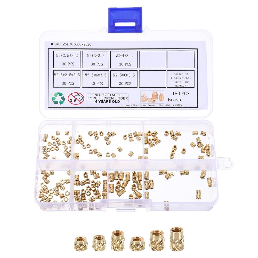 180pcs M2 M2.5 Metric Threaded Inserts with Heat Set Insert Tips