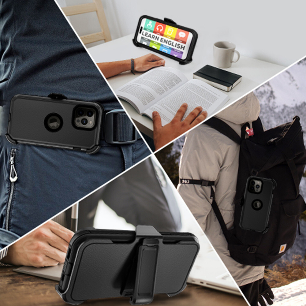 For iPhone 15 Pro Max 14 13 12 11 Shockproof Case Defender Cover With Belt Clip