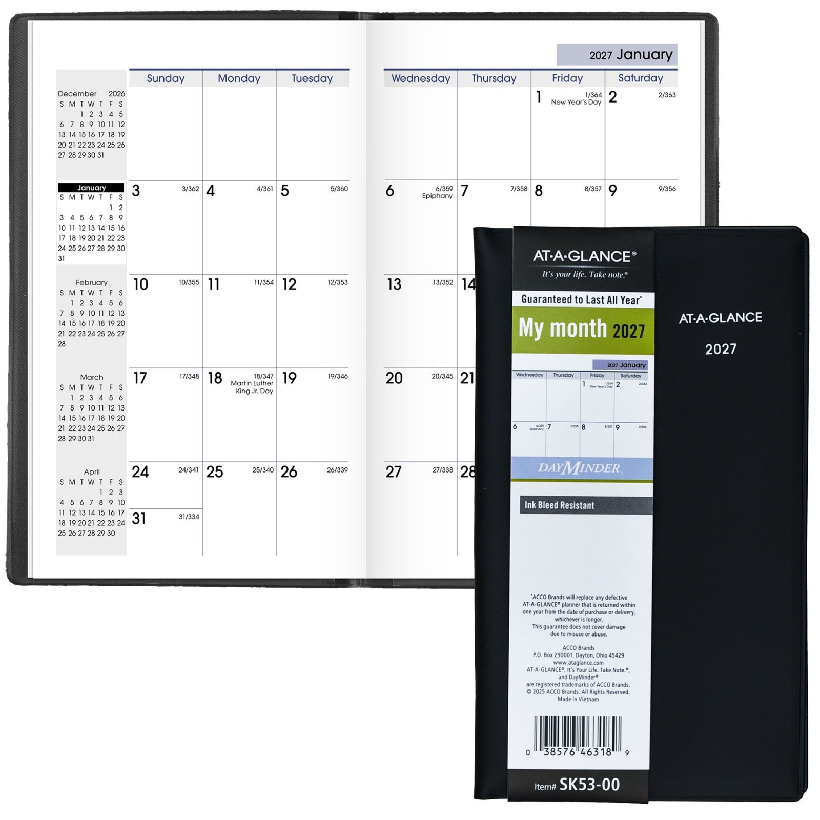 2027 At-A-Glance DayMinder SK53-00 Monthly Pocket Planner, 3-1/2 x 6"
