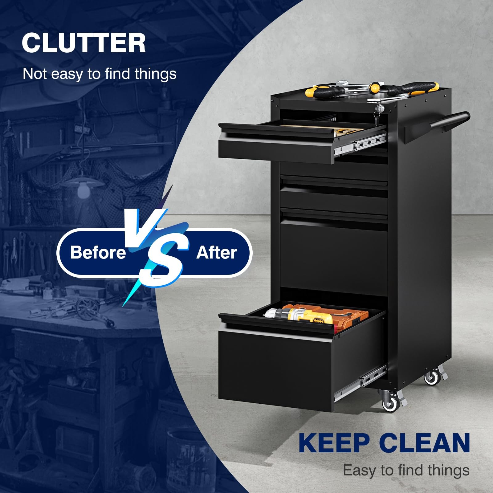 5-Drawer Metal Tool Storage Cabinet with Wheels,Rolling Tool Chest with Drawer