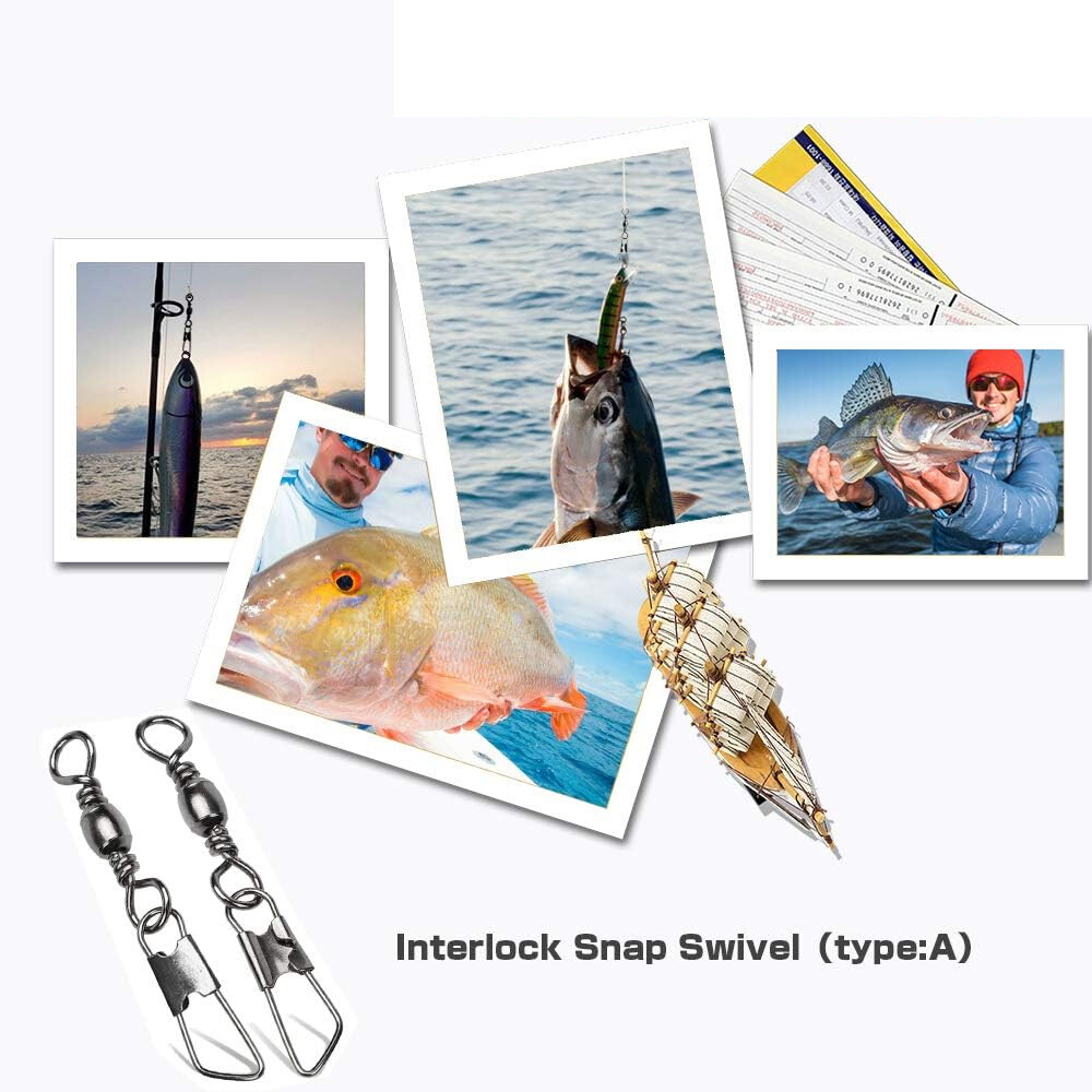 50/100PCS Fishing Barrel Swivel with Interlock Snap Fishing Swivel Size 14#-3/0