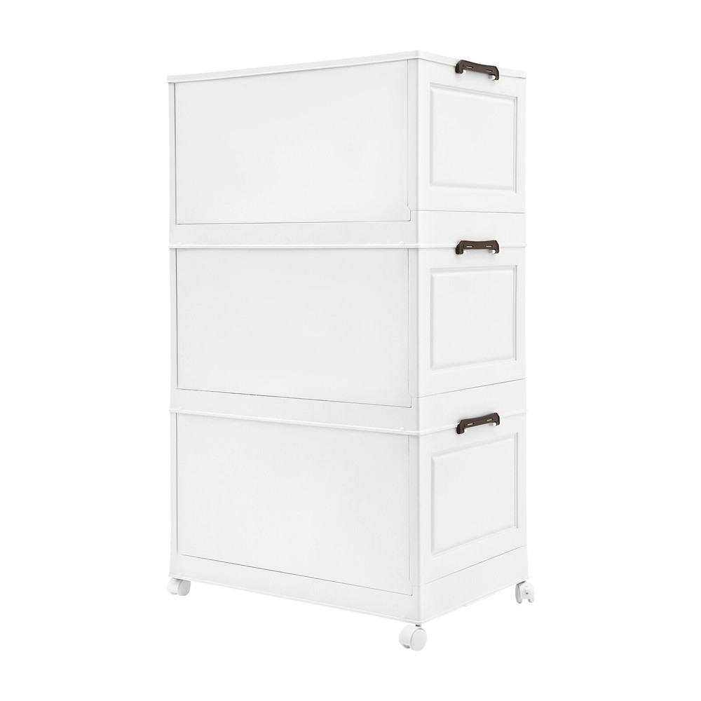 3PCS Foldable Storage Cabinets, Stackable Storage Containers w/ Wheels