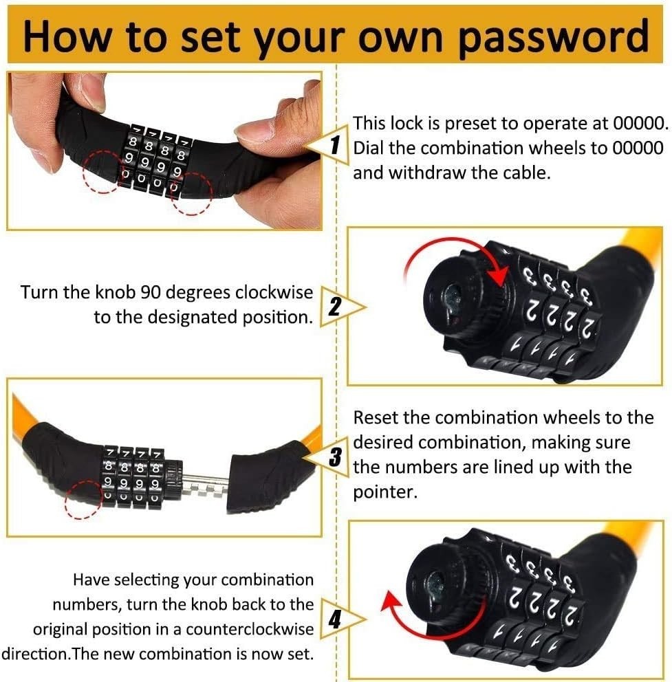 Durable 4-Digit Resettable Bike Lock - Lightweight, Scratch-Proof Security Cable