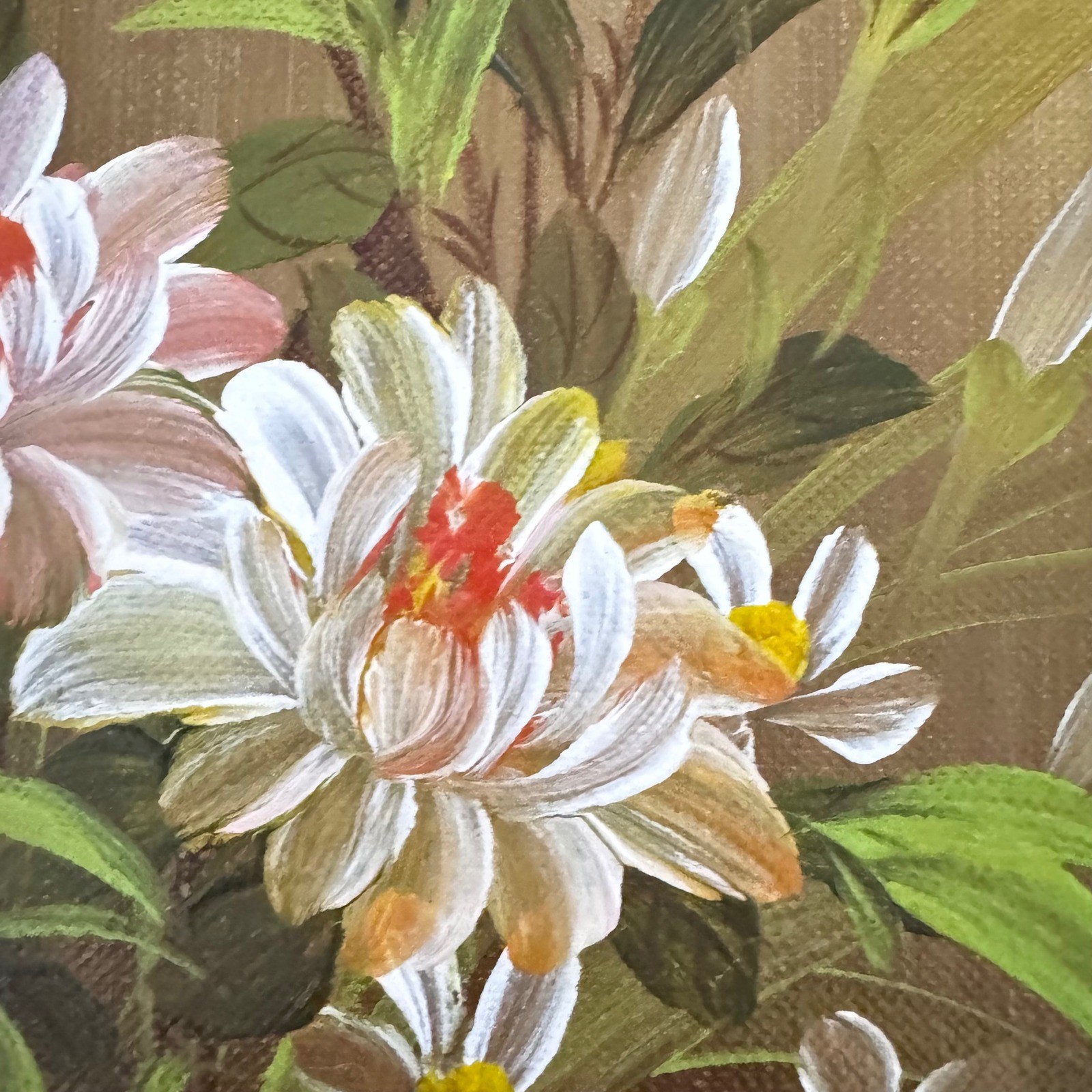 Vintage Framed Bird Floral Painting Signed Asian Art Wall Decor Nature Home '70s