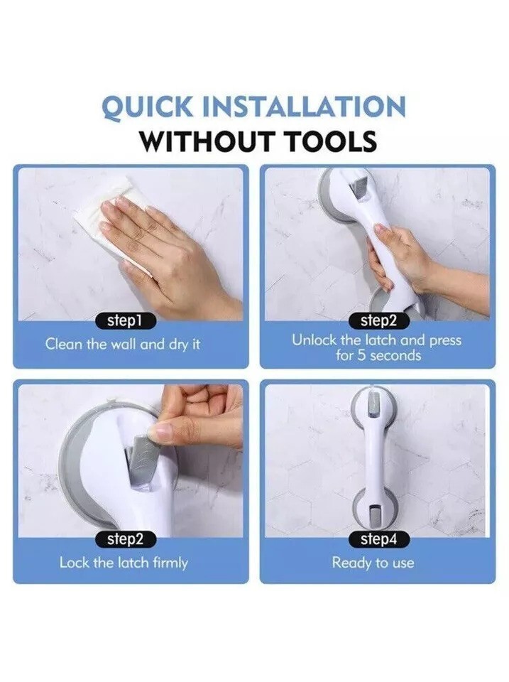 Shower Handle 2 Pack 12" Grab Bars Suction Grip Handicap Elderly Bathroom Safety