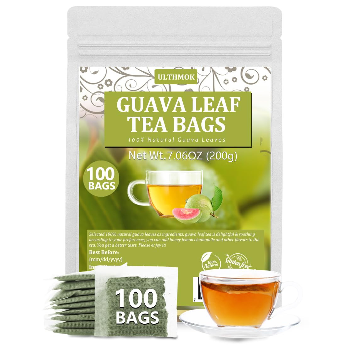 Premium 100 Guava Leaf Tea Bags, Made with 100% Natural Guava Leaves, No Additiv