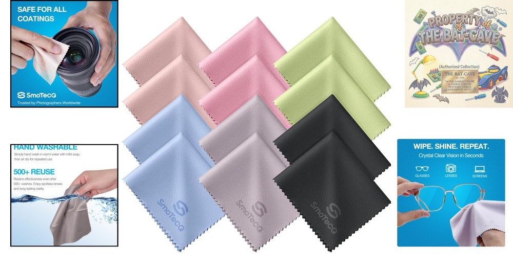 12 Pack Microfiber Lens Cleaning Cloths - Ultra-Soft, Scratch-Free Essentials