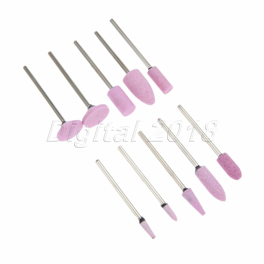 Red Corundum Mixed Shape Drill Bits Point Grinding Head Nail Tip Buffer Tool 10x