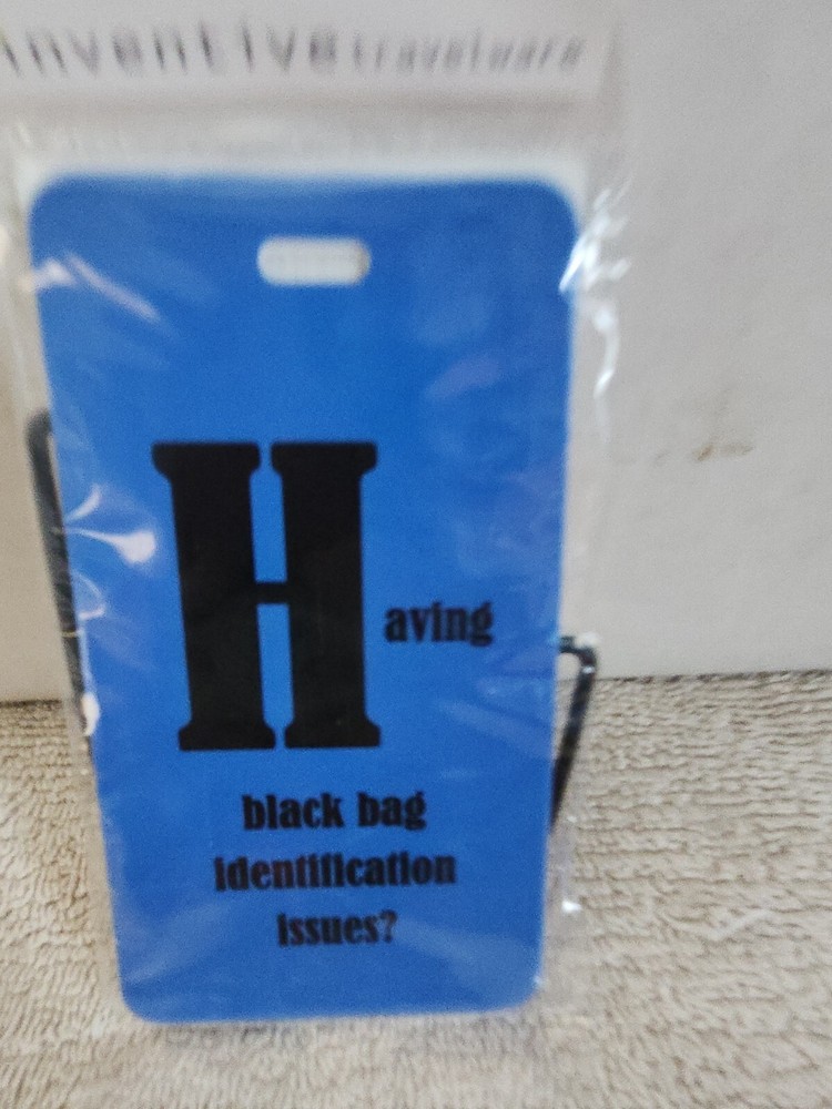 Inventive Travelware "Having Black Bag Identification Issues?" Blue Luggage Tag