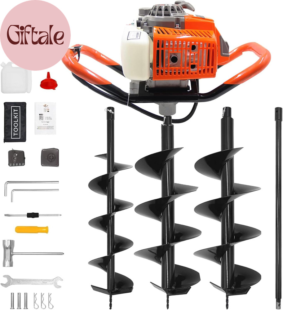 72CC , 2 Stroke Gas Powered Earth Post Hole Digger with 2 Auger Drill Bits(6" &