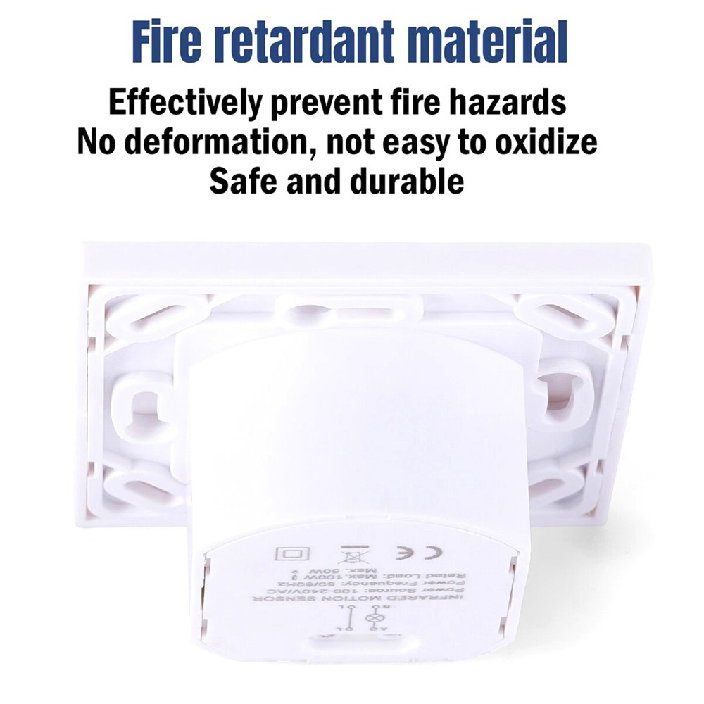 White PIR Motion Sensor Wall Switch AC100-240V for Downlights & Ceiling Lights