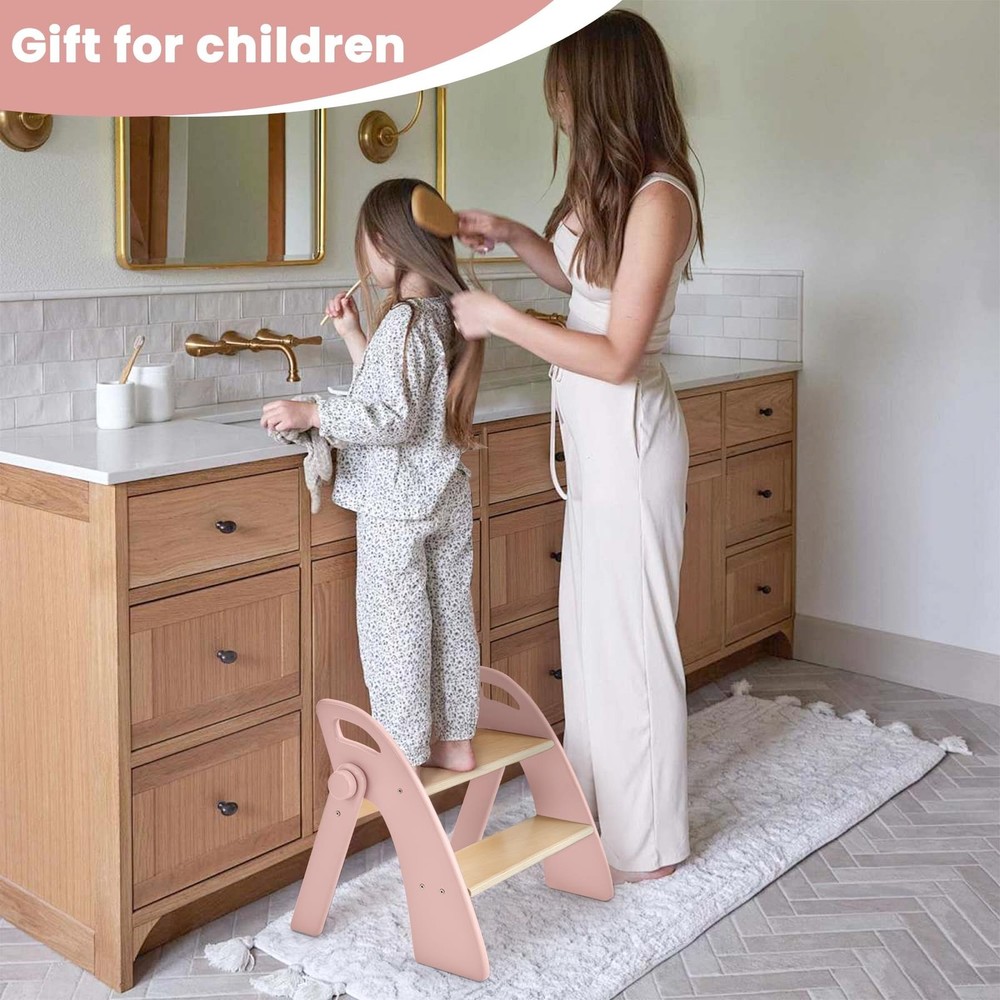 Wooden Step Stool, Two Step Stools, 300 lb. Load Capacity, with Safety Non-Sl...