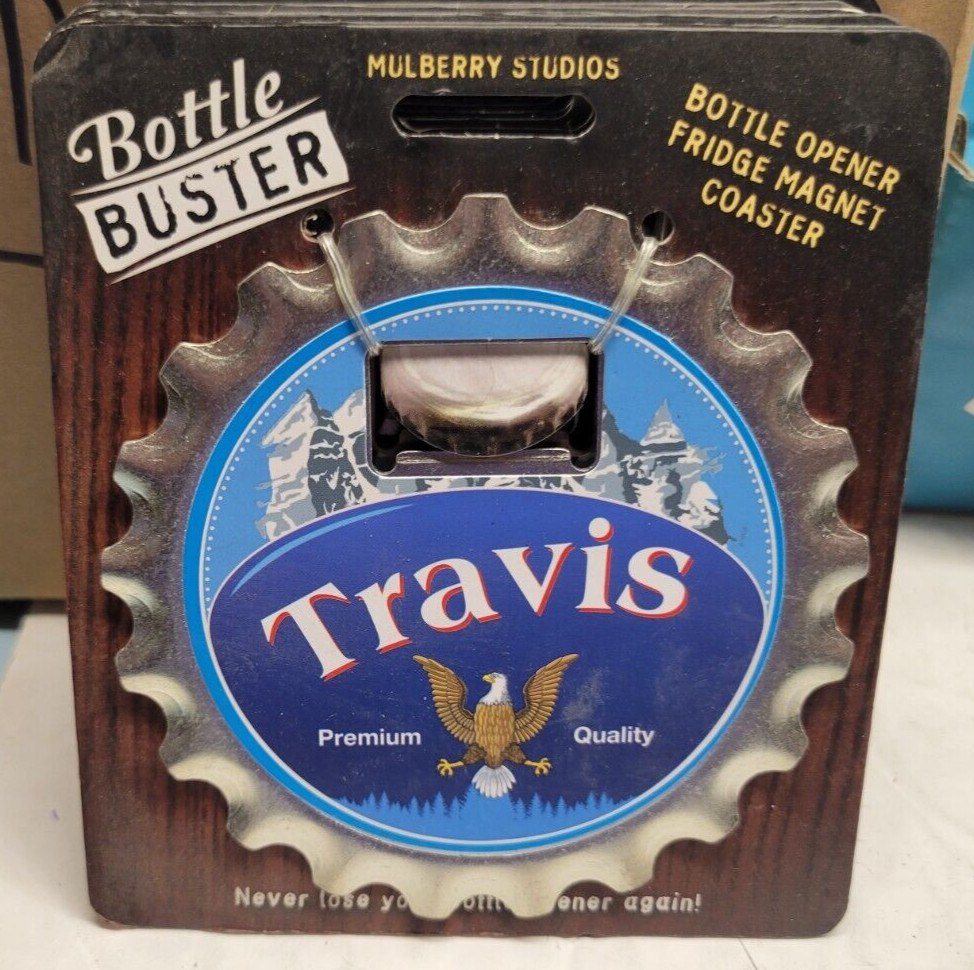 TRAVIS PERSONALIZED MULTI GADGET BOTTLE OPENER MAGNET COASTER NEW - U