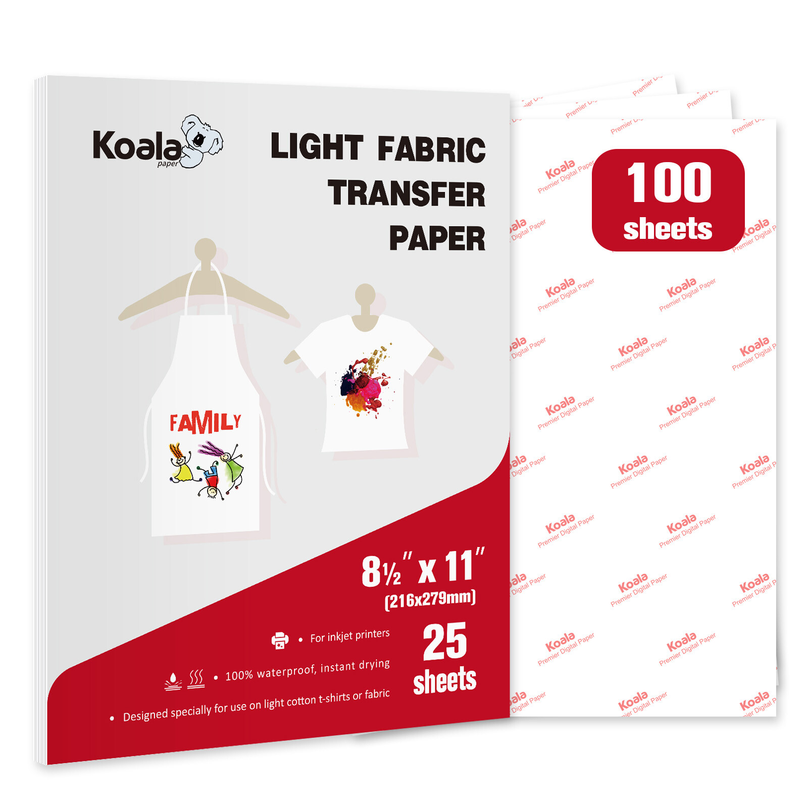 Bulk 100 Koala Printable Heat Transfer Paper Light T-shirt Inkjet Sublicotton