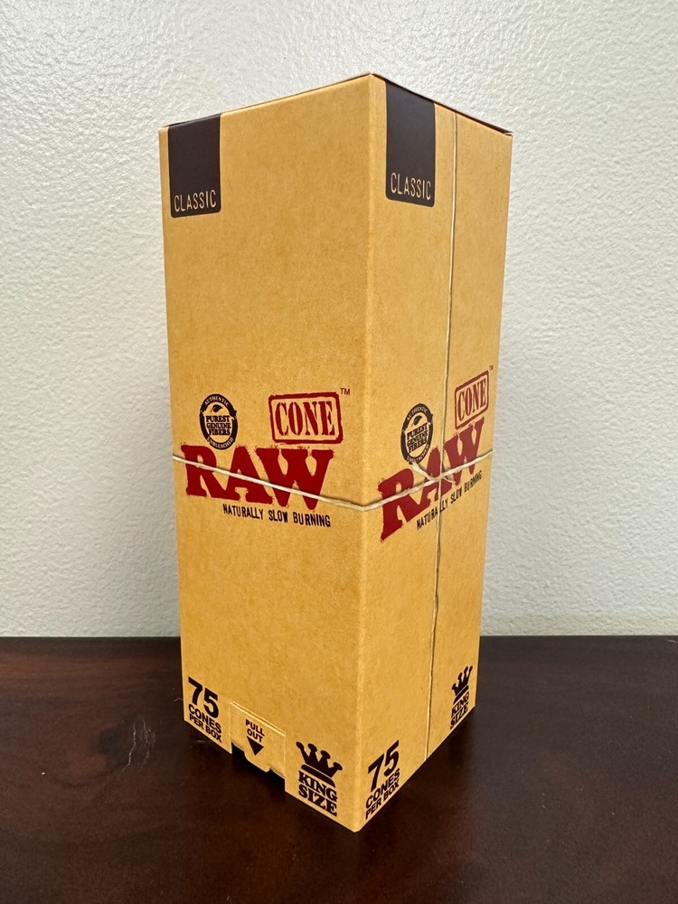 RAW KING SIZE CLASSIC PRE-ROLLED CONES 75 COUNT- MINI TOWER BOX CIGARETTE PAPER