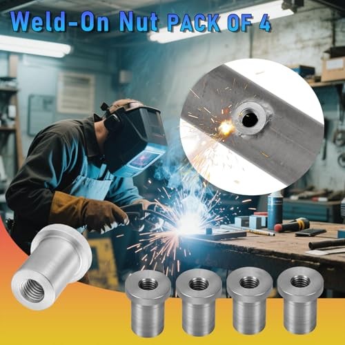 Weld-On Nut,Thread Long Threaded Stepped Bung Female Weld Nut 3/8"-16 4-Pack